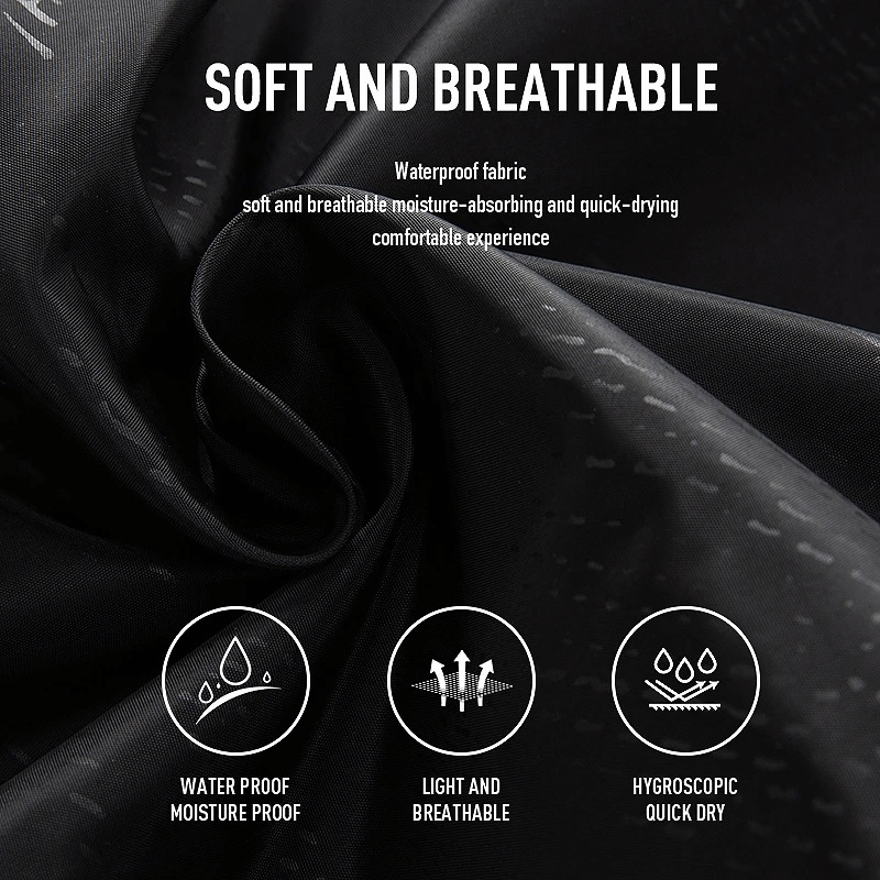 Close-up of soft, breathable fabric with waterproof, light, and quick-drying icons for Women's Polyester Track Pants.